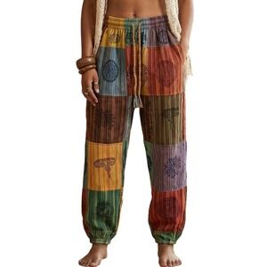 Boho Patchwork Jogger Pants Multicolor Cotton Nepal Hippie Patchwork Small / Med